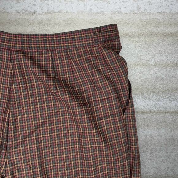 True Vintage 70s Dress Pants Womens 14 Plaid Brown Orange Green Pleated - Picture 3 of 4